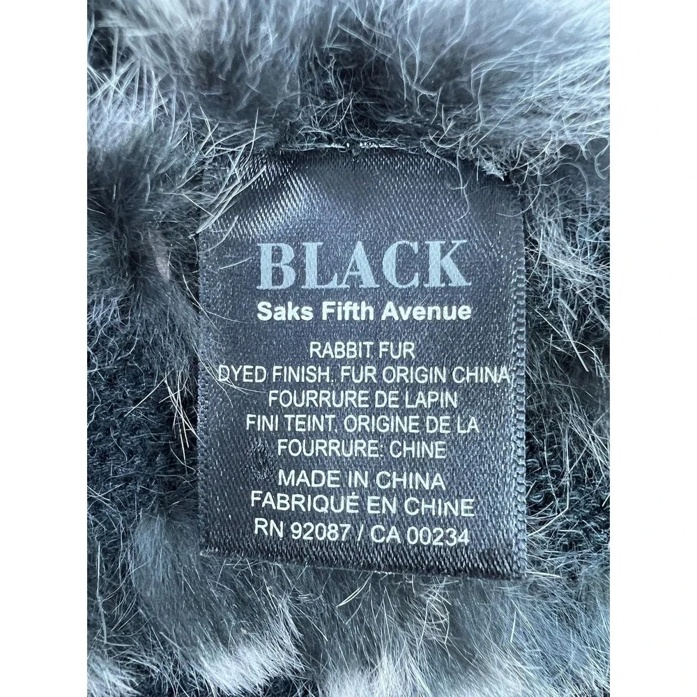 BLACK Saks Fifth Avenue Scarf Womens One Size Gray Rabbit Fur Cowl Neck Warmer